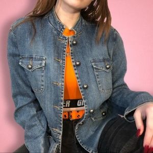 Talbots Band Collar Stretch Jean Jacket Size 10
